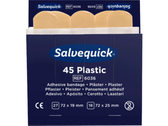 Salvequick Plastic Plasters, 45 per refill, 6 refills per box
