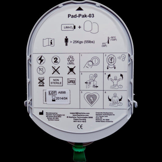 HeartSine PAD-PAK-03 battery and electrodes
