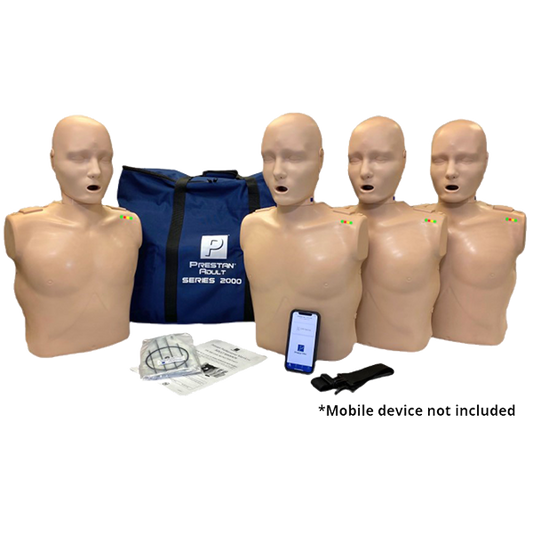 Prestan Professional Series 2000 Adult with feedback with sound/light, light skin, 4-pack, including 50 lung/face shields and bag
