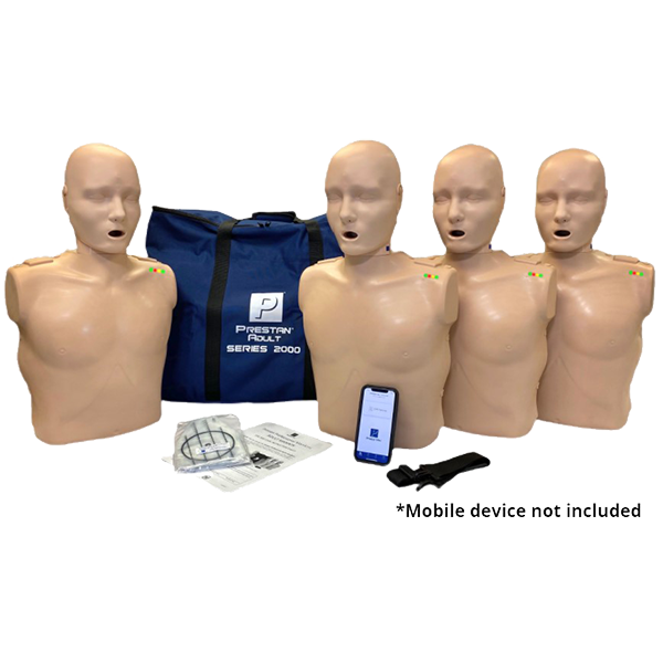 Prestan Professional Series 2000 Adult with feedback with sound/light, light skin, 4-pack, including 50 lung/face shields and bag