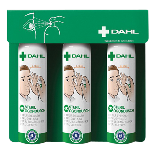 DAHL Complete eye wash station including 3 x 200ml bottles, mounting