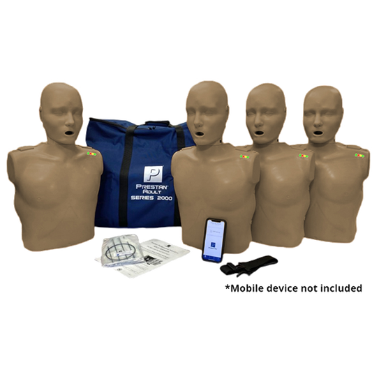 Prestan Professional Series 2000 Adult with feedback with sound/light, dark skin, 4-pack, including 50 lung/face shields and bag