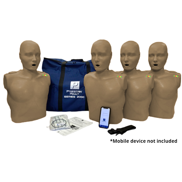 Prestan Professional Series 2000 Adult with feedback with sound/light, dark skin, 4-pack, including 50 lung/face shields and bag