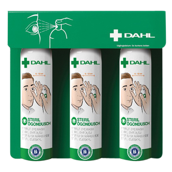 DAHL Complete eye wash station including 3 x 200ml bottles, mounting